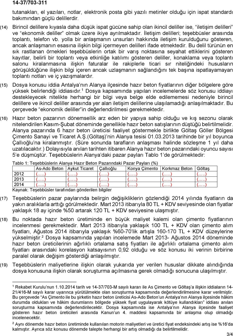 İletişim delilleri; teşebbüsler arasında toplantı, telefon vb.