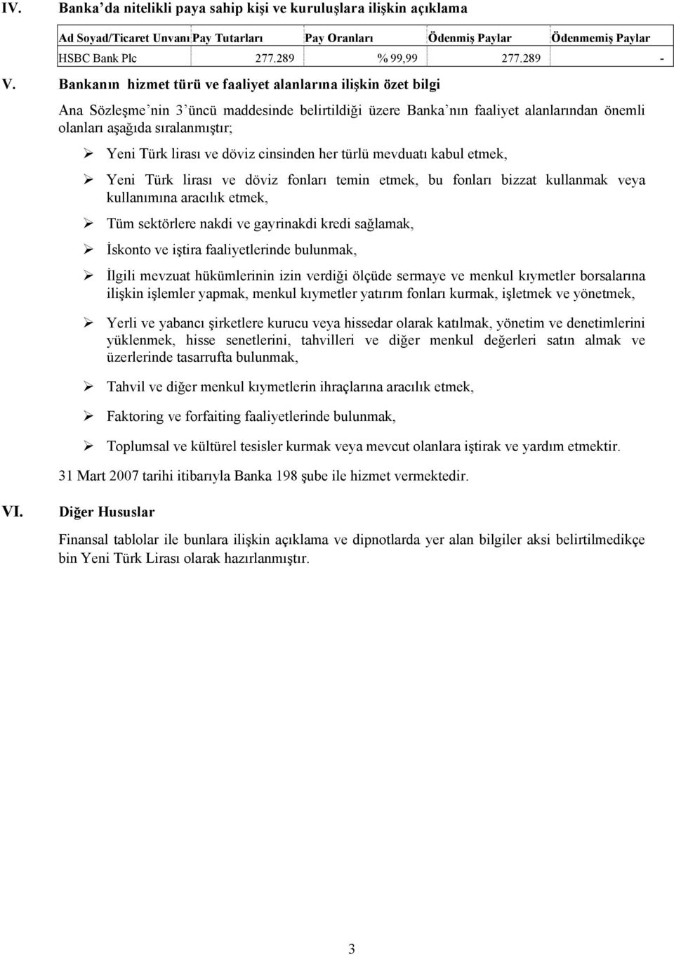 lirası ve döviz cinsinden her türlü mevduatı kabul etmek, Yeni Türk lirası ve döviz fonları temin etmek, bu fonları bizzat kullanmak veya kullanımına aracılık etmek, Tüm sektörlere nakdi ve