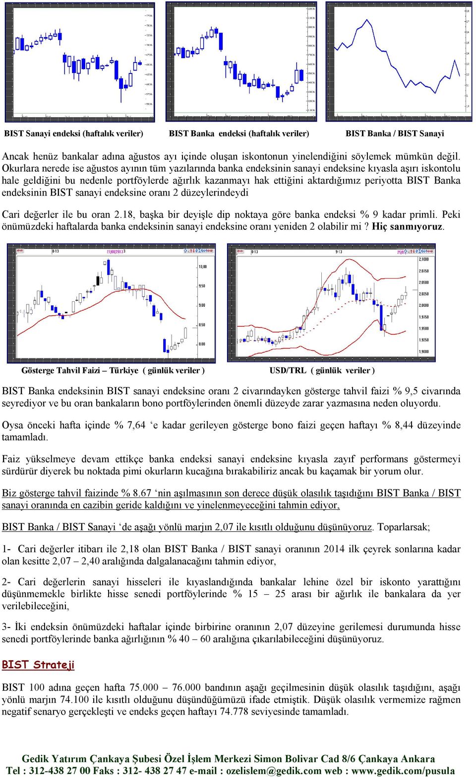 Okurlara nerede ise ağustos ayının tüm yazılarında banka endeksinin sanayi endeksine kıyasla aşırı iskontolu hale geldiğini bu nedenle portföylerde ağırlık kazanmayı hak ettiğini aktardığımız