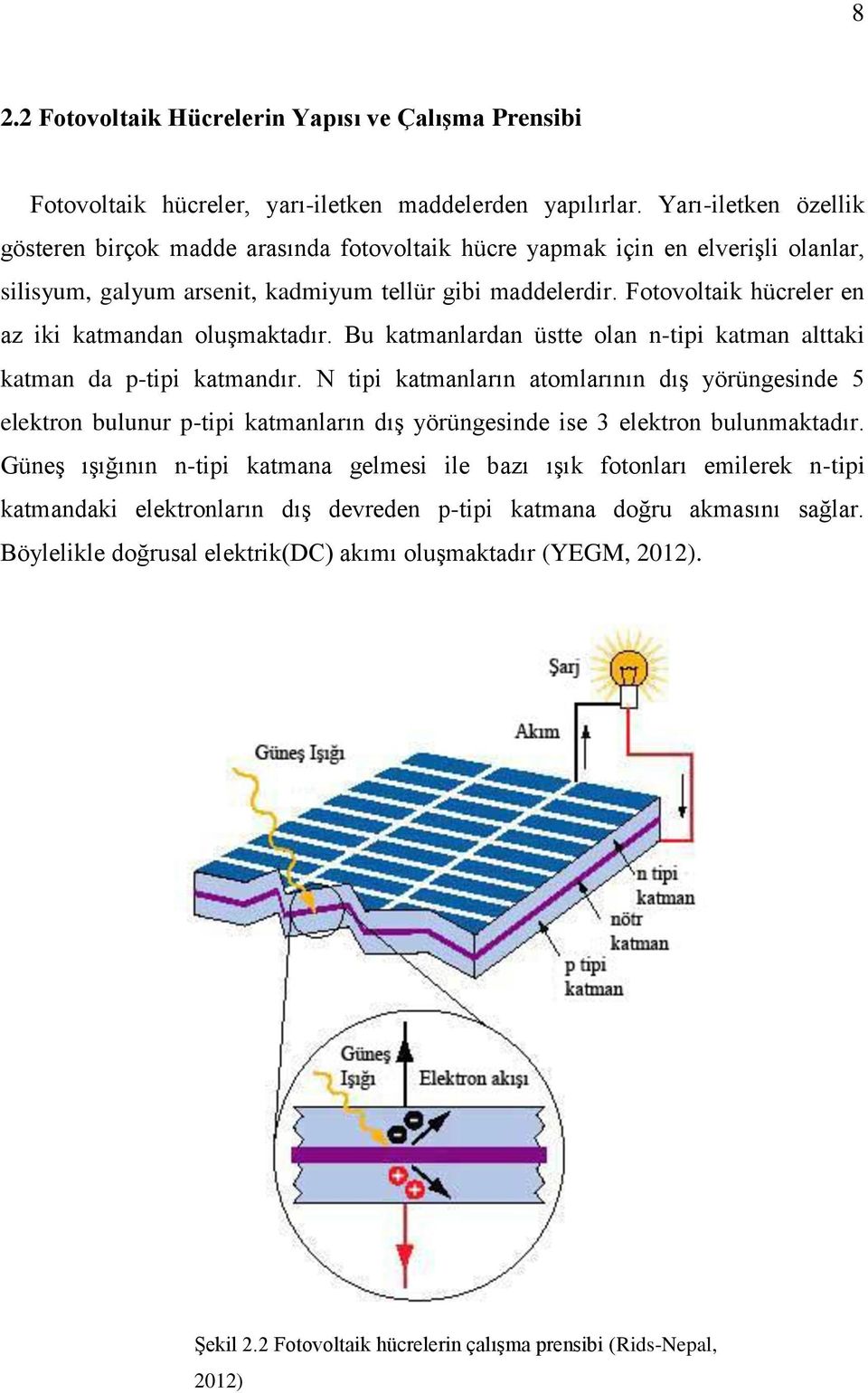 Fotovoltaik hücreler en az iki katmandan oluşmaktadır. Bu katmanlardan üstte olan n-tipi katman alttaki katman da p-tipi katmandır.
