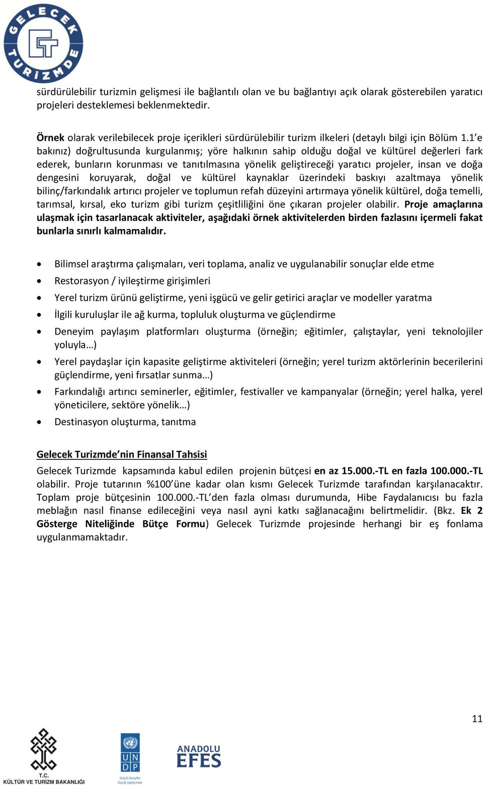 1 e bakınız) doğrultusunda kurgulanmış; yöre halkının sahip olduğu doğal ve kültürel değerleri fark ederek, bunların korunması ve tanıtılmasına yönelik geliştireceği yaratıcı projeler, insan ve doğa