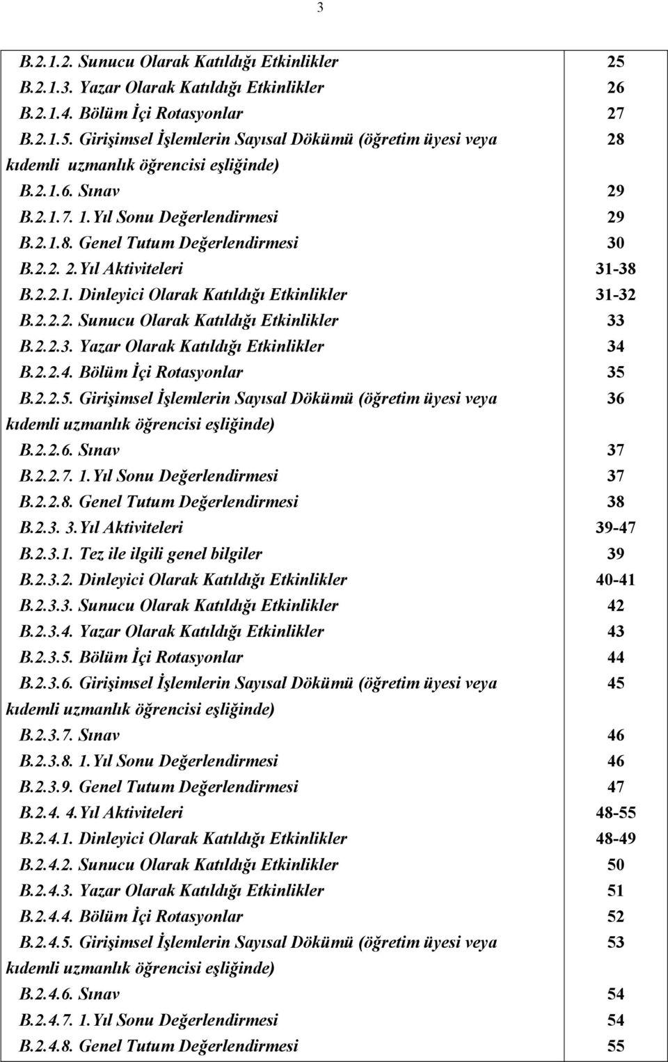 Yıl Aktiviteleri B.2.2.1. Dinleyici Olarak Katıldığı Etkinlikler B.2.2.2. Sunucu Olarak Katıldığı Etkinlikler B.2.2.3. Yazar Olarak Katıldığı Etkinlikler B.2.2.4. Bölüm İçi Rotasyonlar B.2.2.5.