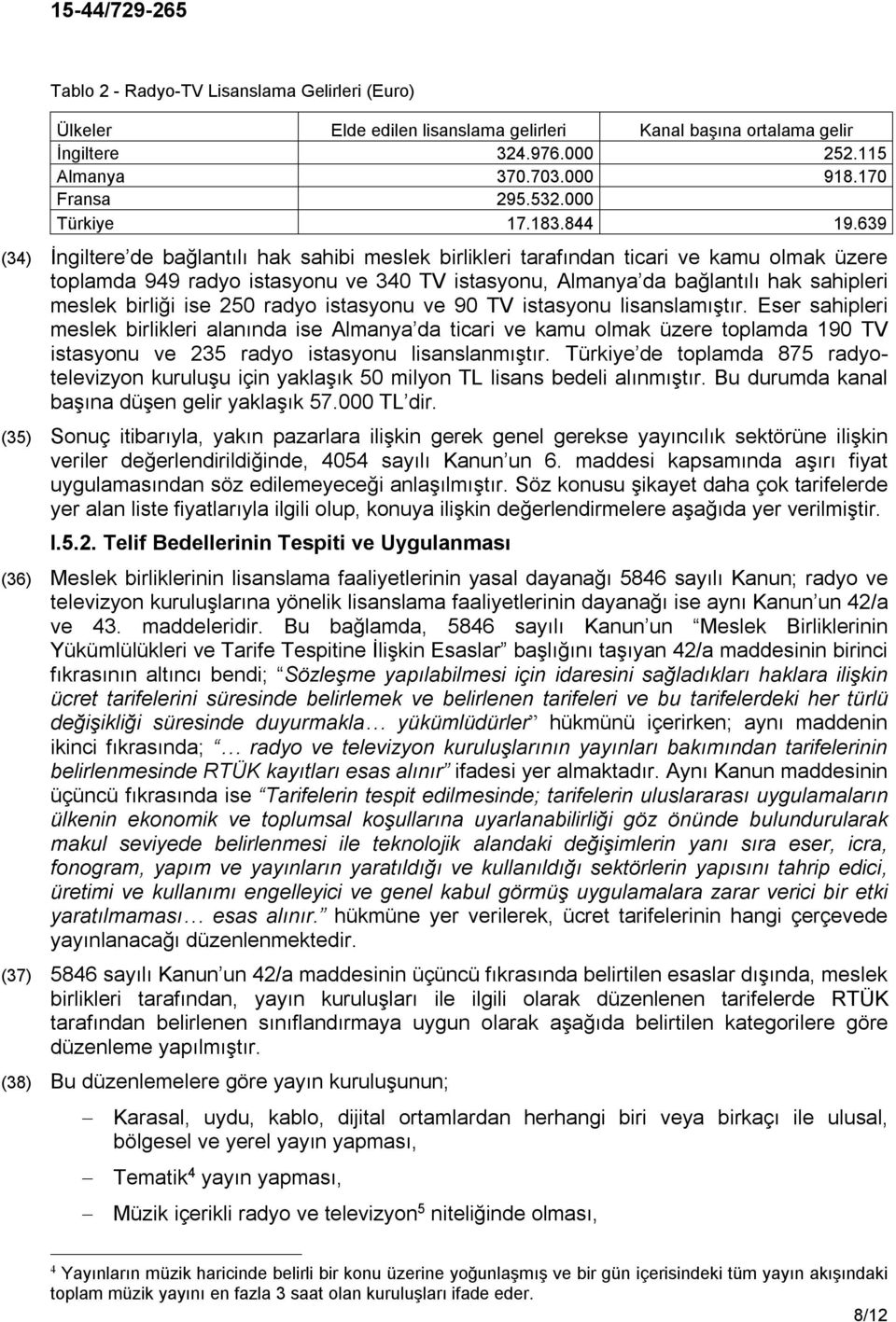 639 (34) İngiltere de bağlantılı hak sahibi meslek birlikleri tarafından ticari ve kamu olmak üzere toplamda 949 radyo istasyonu ve 340 TV istasyonu, Almanya da bağlantılı hak sahipleri meslek