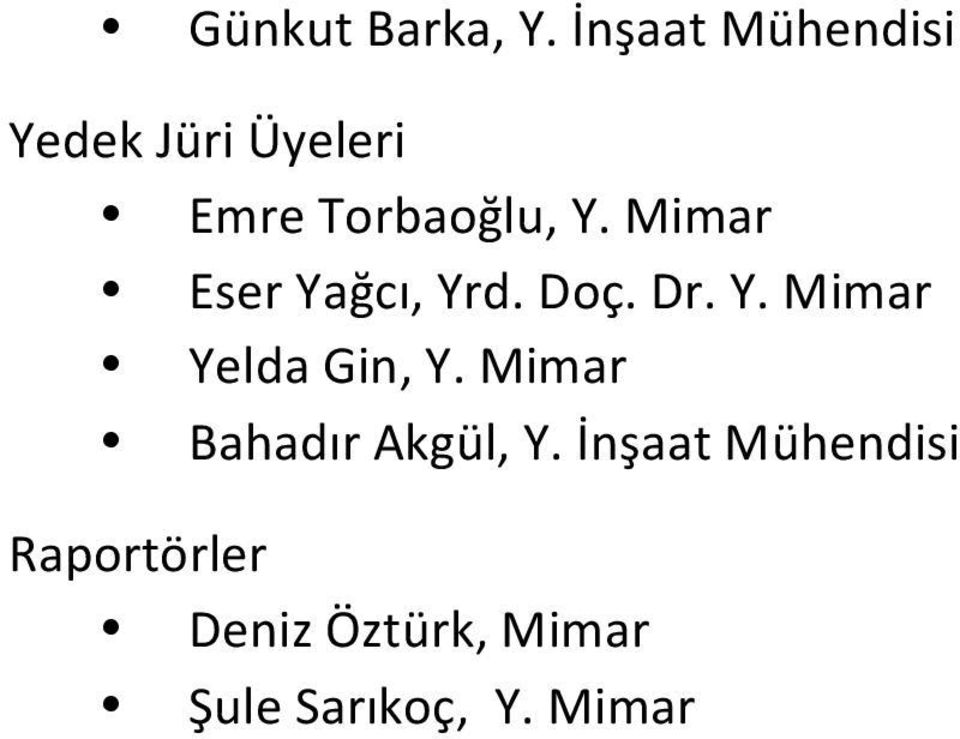 Mimar Eser Yağcı, Yrd. Doç. Dr. Y. Mimar Yelda Gin, Y.