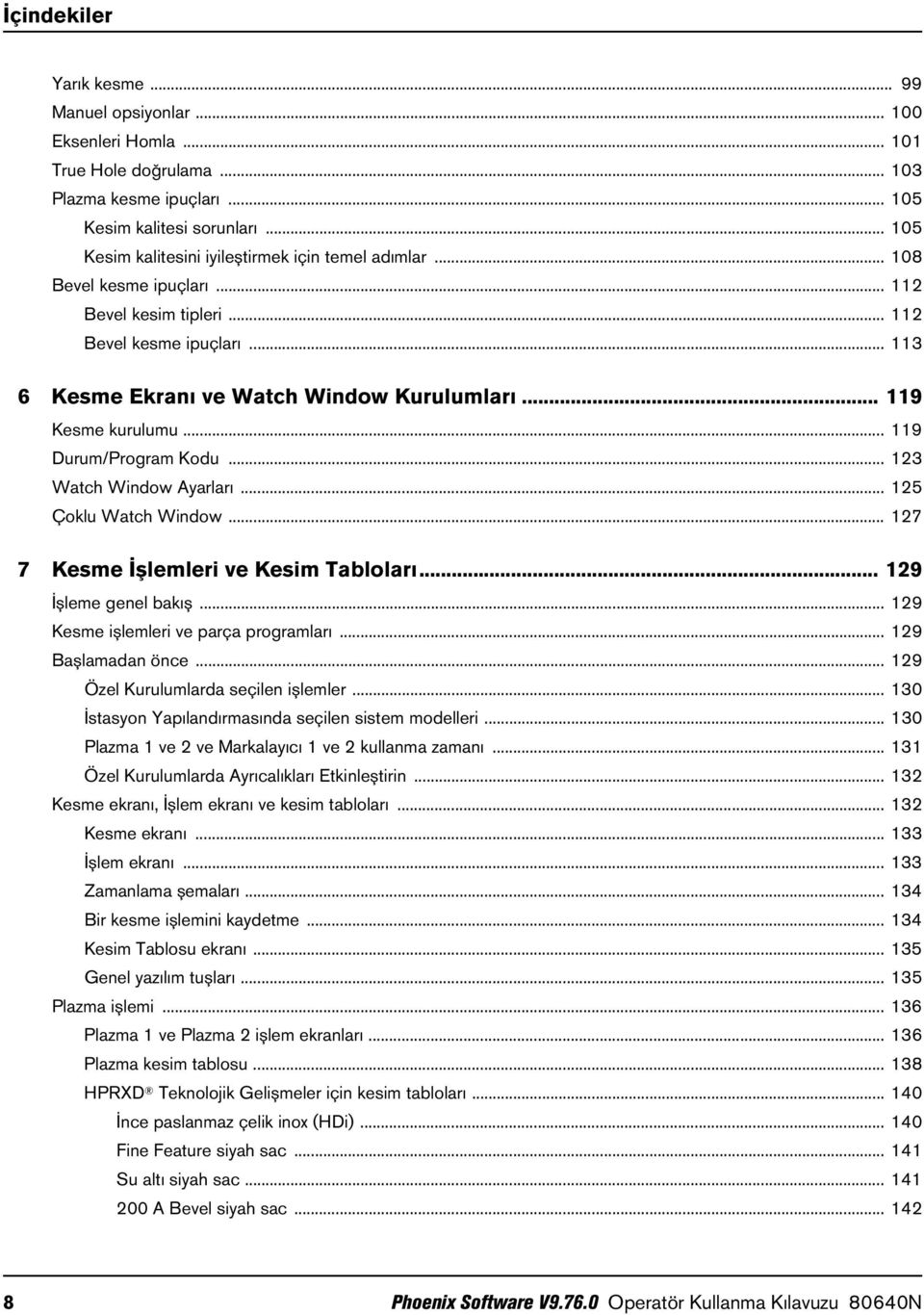 .. 119 Kesme kurulumu... 119 Durum/Program Kodu... 123 Watch Window Ayarları... 125 Çoklu Watch Window... 127 7 Kesme İşlemleri ve Kesim Tabloları... 129 İşleme genel bakış.