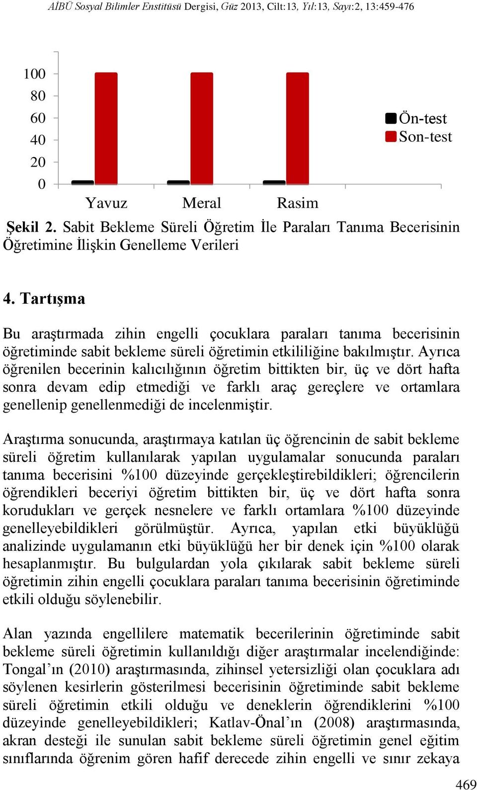 Tartışma Bu araştırmada zihin engelli çocuklara paraları tanıma becerisinin öğretiminde sabit bekleme süreli öğretimin etkililiğine bakılmıştır.