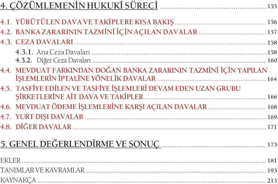 .. 4.5. TASFÝYE EDÝLEN VE TASFÝYE ÝÞLEMLERÝ DEVAM EDEN UZAN GRUBU ÞÝRKETLERÝNE AÝT DAVA VE TAKÝPLER... 4.6. MEVDUAT ÖDEME ÝÞLEMLERÝNE KARÞI AÇILAN DAVALAR... 4.7.