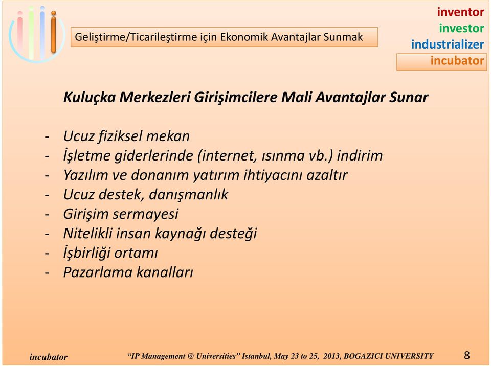 ) indirim Yazılım ve donanımyatırımihtiyacını azaltır Ucuz destek, danışmanlık Girişim sermayesi Nitelikli