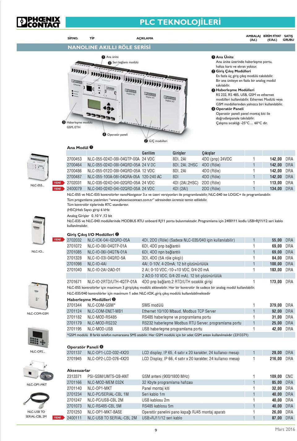 3 Haberleşme Modülleri RS 232, RS 485, USB, GSM ve ethernet modülleri kullanılabilir. Ethernet Modülü veya GSM modüllerinden yalnızca biri kullanılabilir.