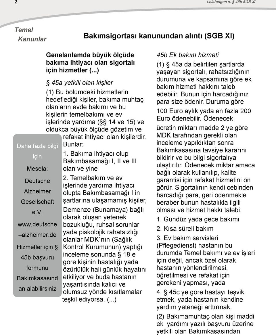 ölçüde gözetim ve refakat ihtiyacı olan kişilerdir. Daha fazla bilgi Bunlar: için 1. Bakıma ihtiyacı olup Bakımbasamağı I, II ve III Mesela: olan ve yine Deutsche 2.