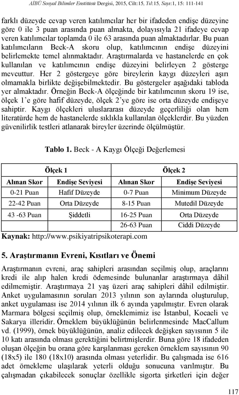 Araştırmalarda ve hastanelerde en çok kullanılan ve katılımcının endişe düzeyini belirleyen 2 gösterge mevcuttur.