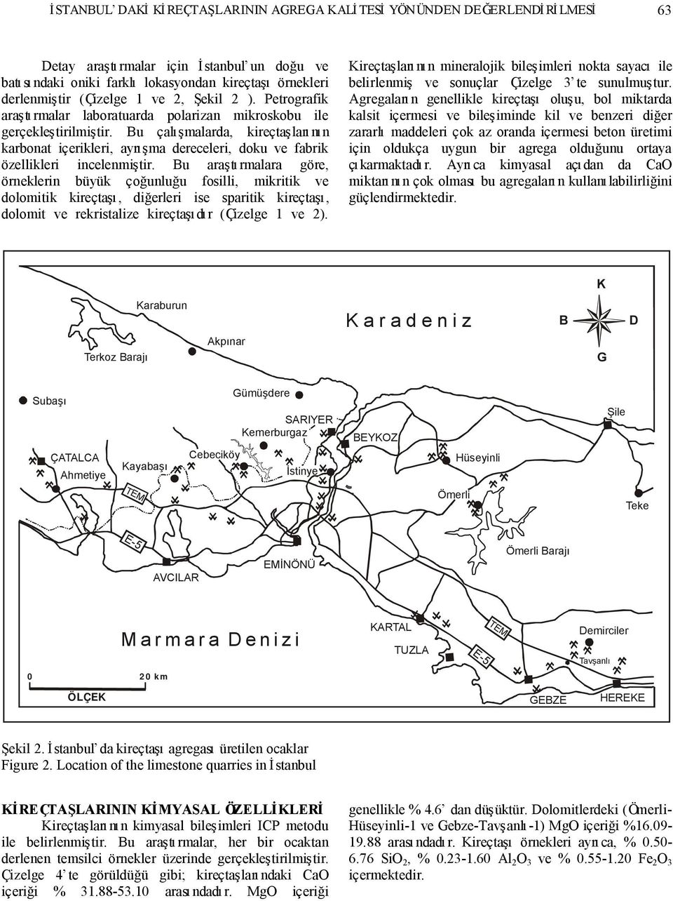 Bu ara rmalara göre, örneklerin büyük ço unlu u fosilli, mikritik ve dolomitik kireçta, di erleri ise sparitik kireçta, dolomit ve rekristalize kireçta r (Çizelge 1 ve 2).