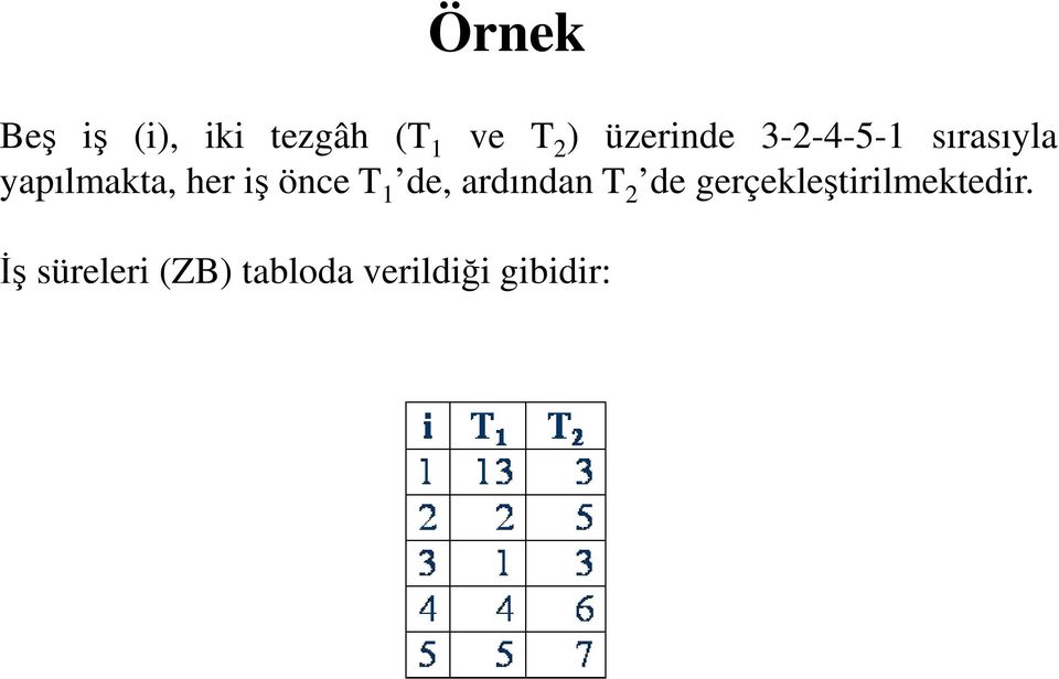 iş önce T 1 de, ardından T 2 de