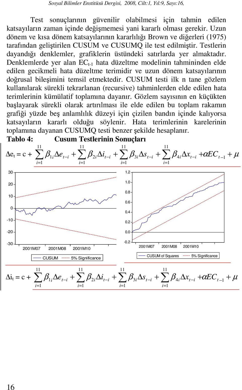 Testlerin dayandığı denklemler, grafiklerin üstündeki satırlarda yer almaktadır.