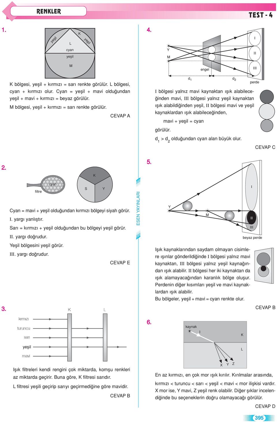 olu unan alan büyük olur. 2. 5. S filtre Cyan = + olu unan bölgeyi siyah görür.. yarg yanl flt r. Sar = + olu unan bu bölgeyi görür. ESE AAR. yarg o ruur.