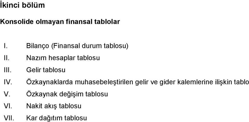 Gelir tablosu IV.