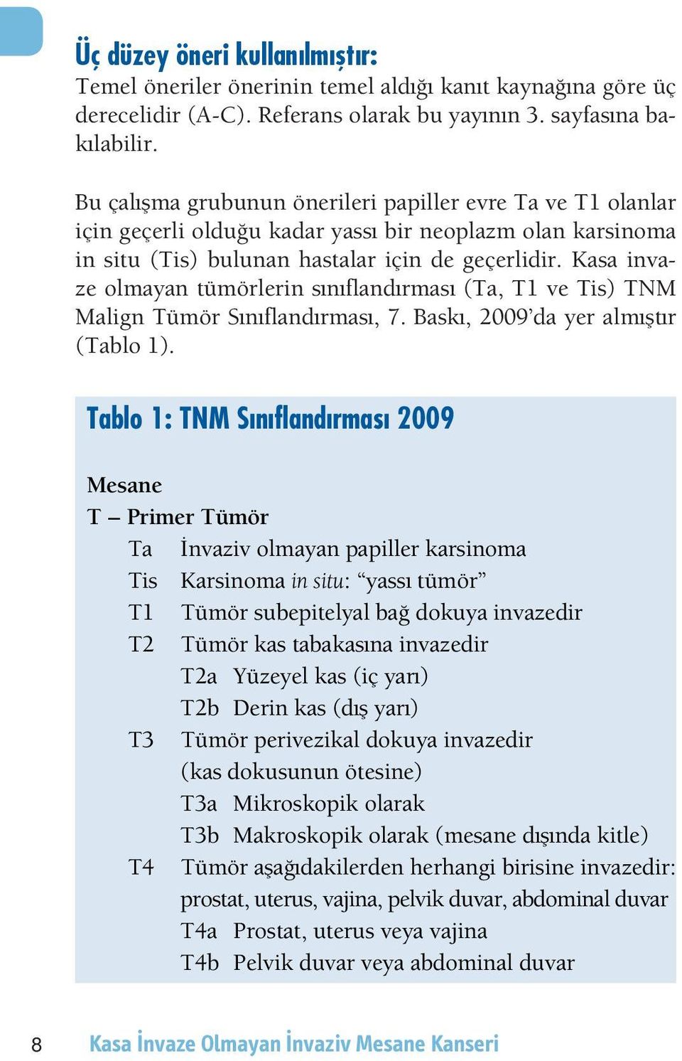 dokuya invazedir (kas dokusunun ötesine) T3a Mikroskopik olarak T3b Makroskopik olarak (mesane dışında kitle) T4 Tümör aşağıdakilerden herhangi