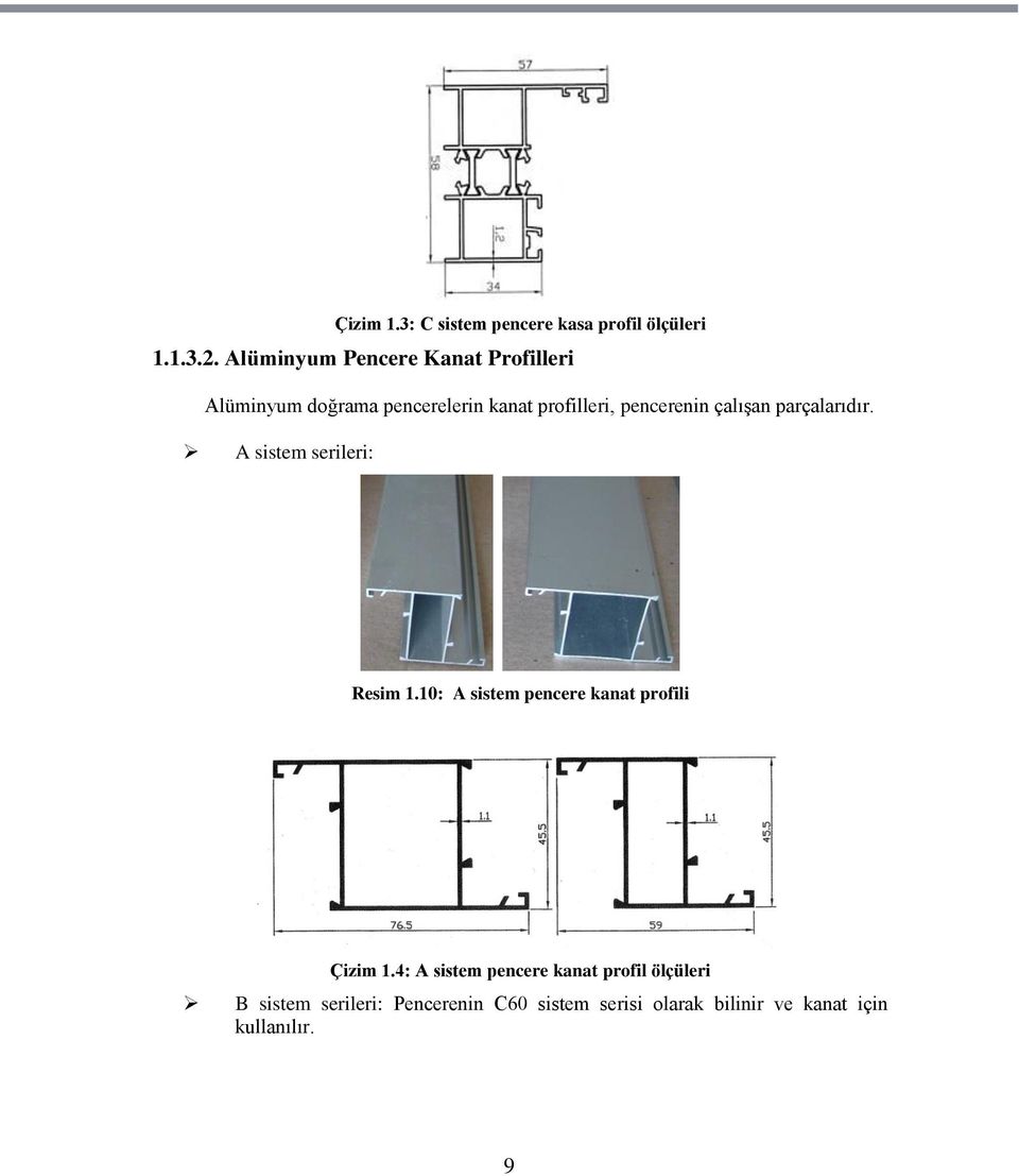 çalıģan parçalarıdır. A sistem serileri: Resim 1.10: A sistem pencere kanat profili Çizim 1.