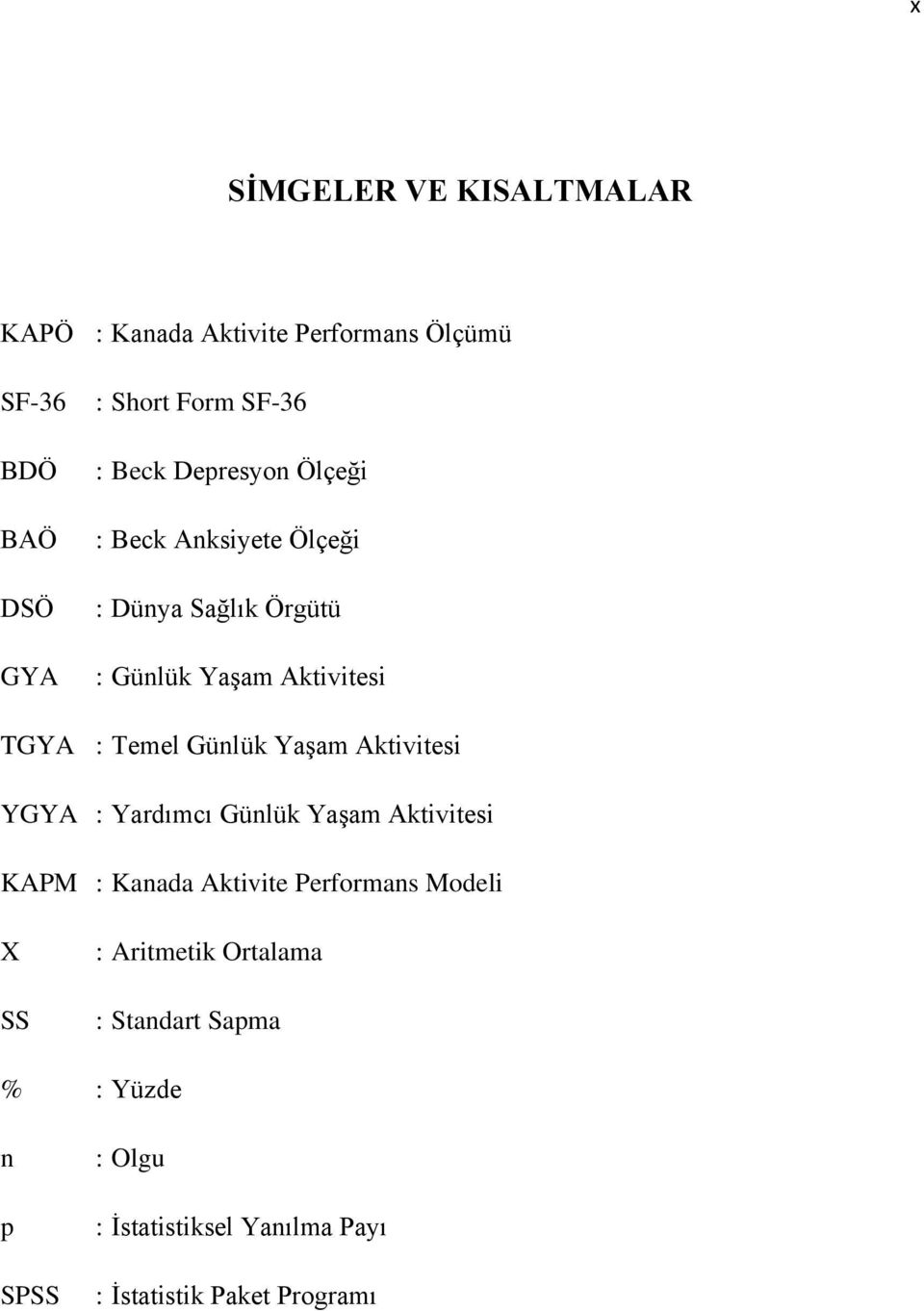 Günlük Yaşam Aktivitesi YGYA : Yardımcı Günlük Yaşam Aktivitesi KAPM : Kanada Aktivite Performans Modeli X SS :