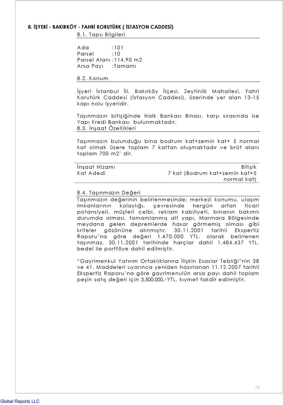 Taşınmazın bitişiğinde Halk Bankası Binası, karşı sırasında ise Yapı Kredi Bankası bulunmaktadır. 8.3.