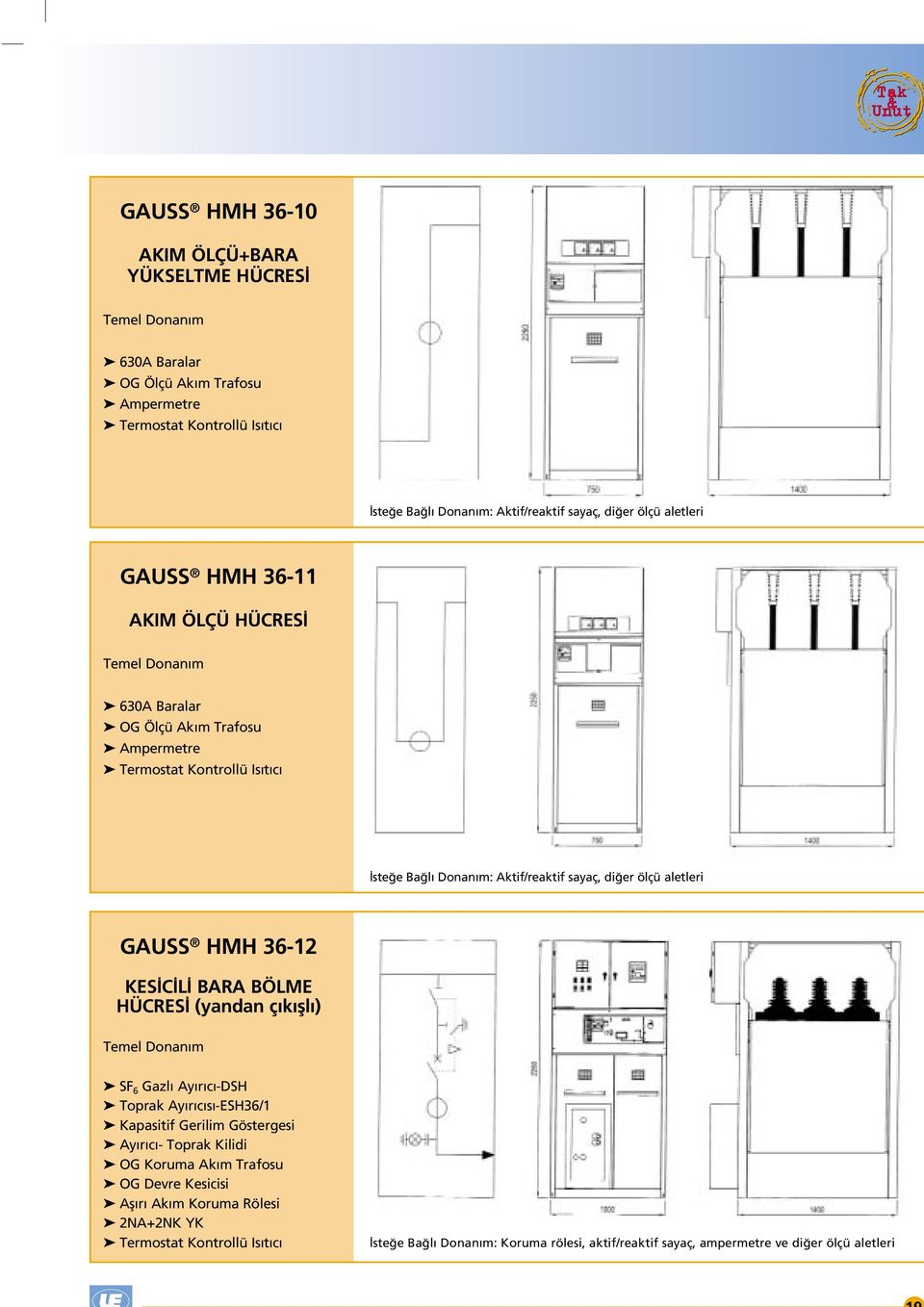 aletleri GAUSS HMH 36-12 KES C L BARA BÖLME HÜCRES (yandan ç k ﬂl ) SF6 Gazl Ay r c -DSH Toprak Ay r c s -ESH36/1 Kapasitif Gerilim Göstergesi Ay r c - Toprak Kilidi OG
