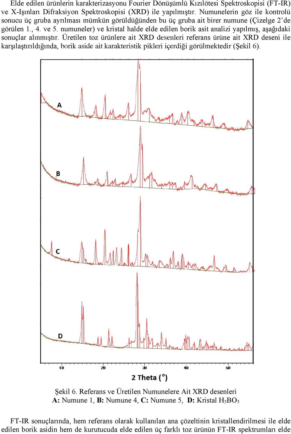 numuneler) ve kristal halde elde edilen borik asit analizi yapılmış, aşağıdaki sonuçlar alınmıştır.