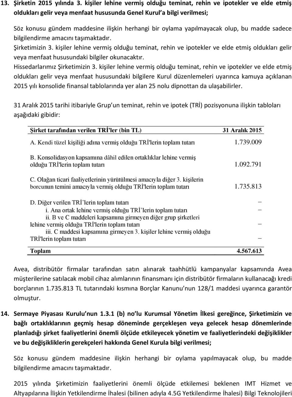 yapılmayacak olup, bu madde sadece bilgilendirme amacını taşımaktadır. Şirketimizin 3.