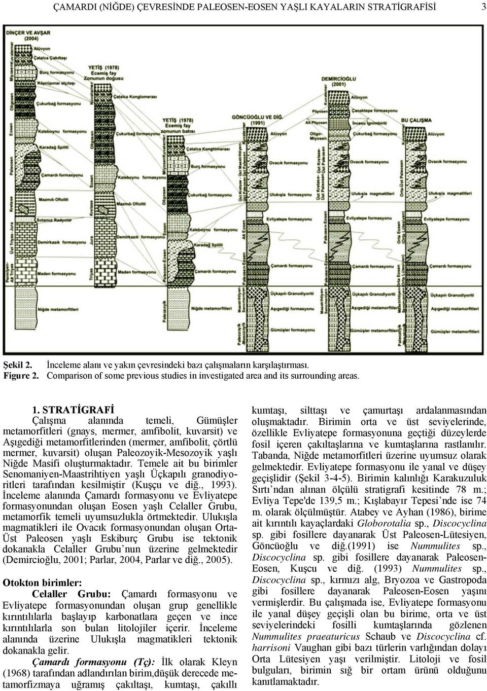 STRATİGRAFİ Çalışma alanında temeli, Gümüşler metamorfitleri (gnays, mermer, amfibolit, kuvarsit) ve Aşıgediği metamorfitlerinden (mermer, amfibolit, çörtlü mermer, kuvarsit) oluşan