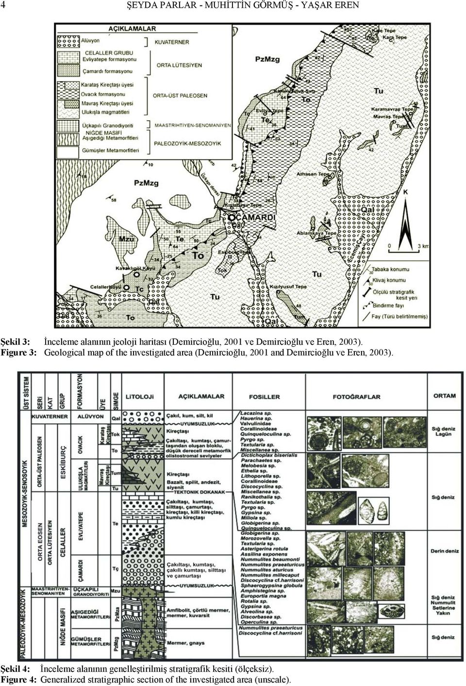 Figure 3: Geological map of the investigated area (Demircioğlu, 2001 and Demircioğlu ve Eren,