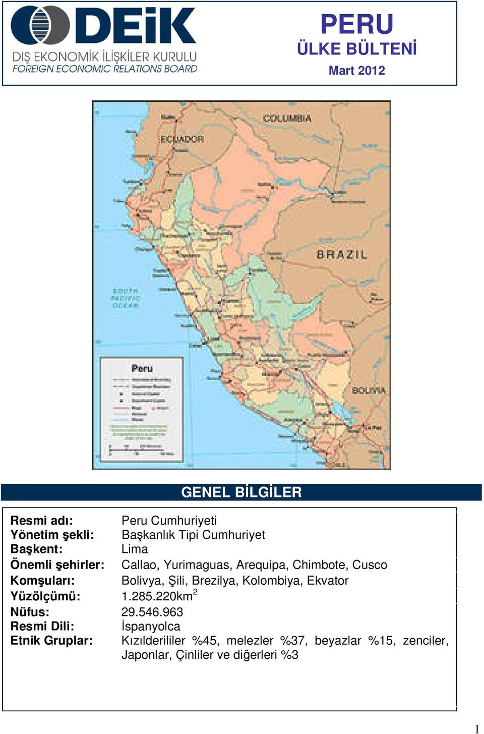 Bolivya, Şili, Brezilya, Kolombiya, Ekvator Yüzölçümü: 1.285.220km 2 Nüfus: 29.546.