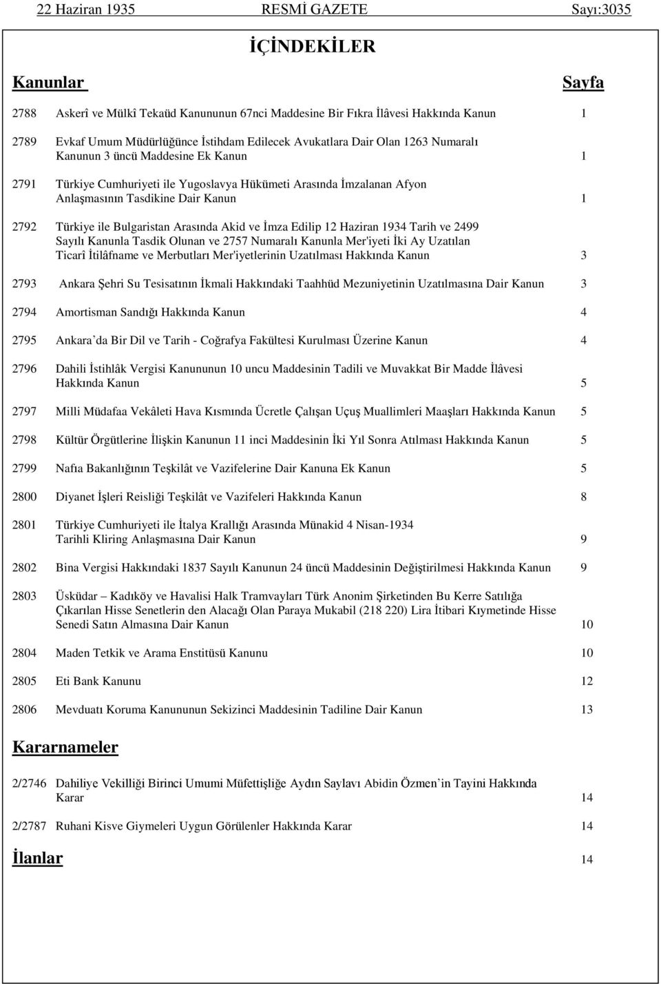 Bulgaristan Arasında Akid ve İmza Edilip Haziran 1934 Tarih ve 2499 Sayılı Kanunla Tasdik Olunan ve 2757 Numaralı Kanunla Mer'iyeti İki Ay Uzatılan Ticarî İtilâfname ve Merbutları Mer'iyetlerinin