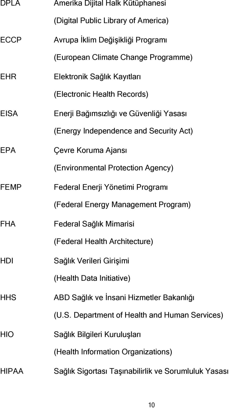 Yönetimi Programı (Federal Energy Management Program) FHA Federal Sağlık Mimarisi (Federal Health Architecture) HDI Sağlık Verileri Girişimi (Health Data Initiative) HHS ABD Sağlık ve