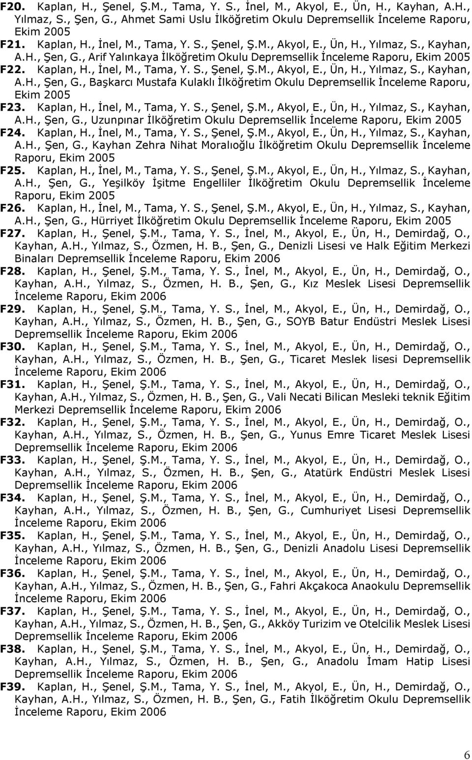 Kaplan, H., İnel, M., Tama, Y. S., Şenel, Ş.M., Akyol, E., Ün, H., Yılmaz, S., Kayhan, A.H., Şen, G., Kayhan Zehra Nihat Moralıoğlu İlköğretim Okulu Depremsellik İnceleme Raporu, F25. Kaplan, H.