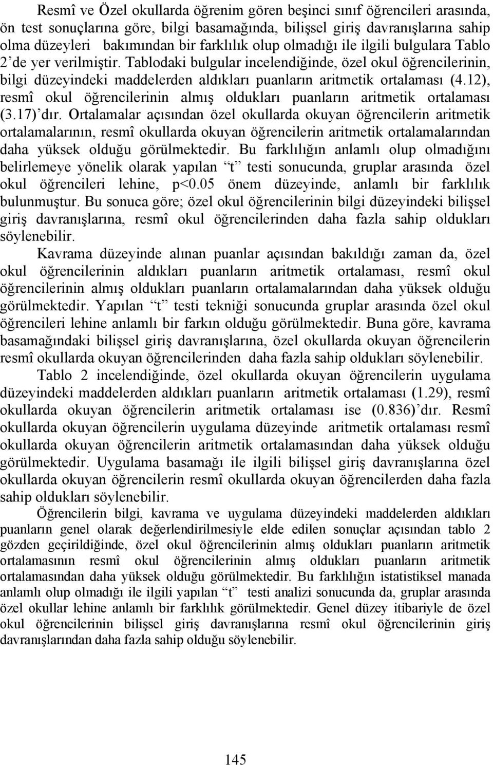 12), resmî okul öğrencilerinin almış oldukları puanların aritmetik ortalaması (3.17) dır.