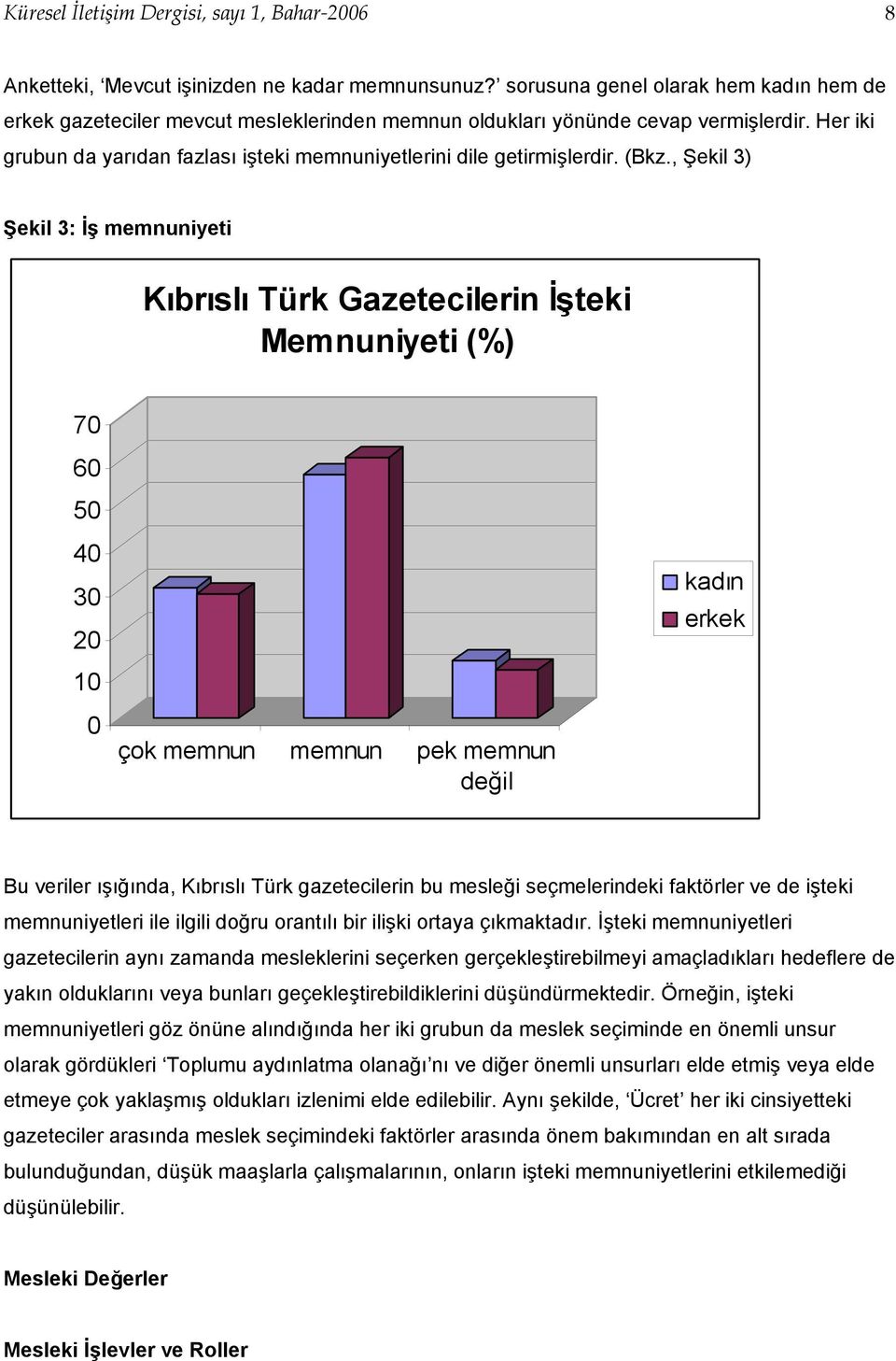 Her iki grubun da yarıdan fazlası işteki memnuniyetlerini dile getirmişlerdir. (Bkz.