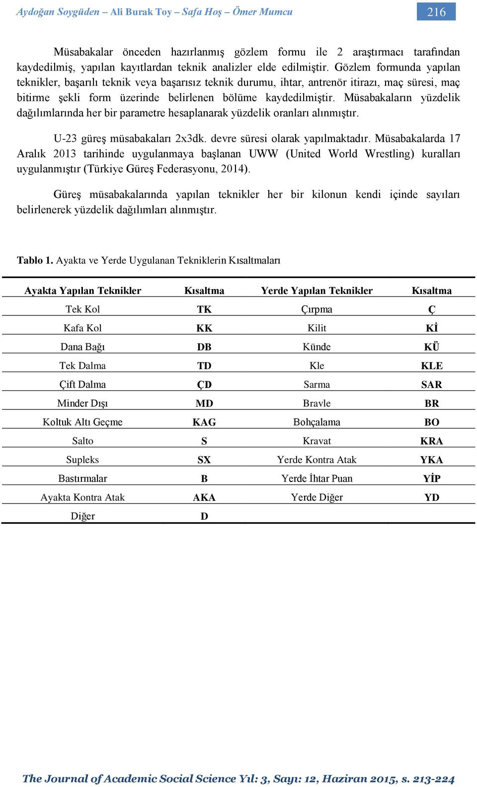 Müsabakaların yüzdelik dağılımlarında her bir parametre hesaplanarak yüzdelik oranları alınmıştır. U-23 güreş müsabakaları 2x3dk. devre süresi olarak yapılmaktadır.