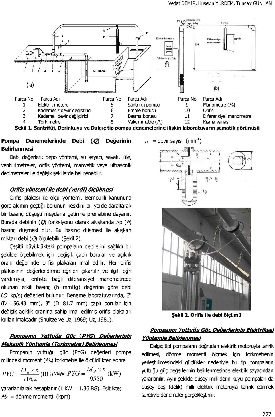 Santriüj, Derinkuyu ve Dalgıç tip pompa denemelerine ilişkin laboratuvarın şematik görünüşü Pompa Denemelerinde Debi (Q) Değerinin Belirlenmesi Debi değerleri; depo yöntemi, su sayacı, savak, lüle,