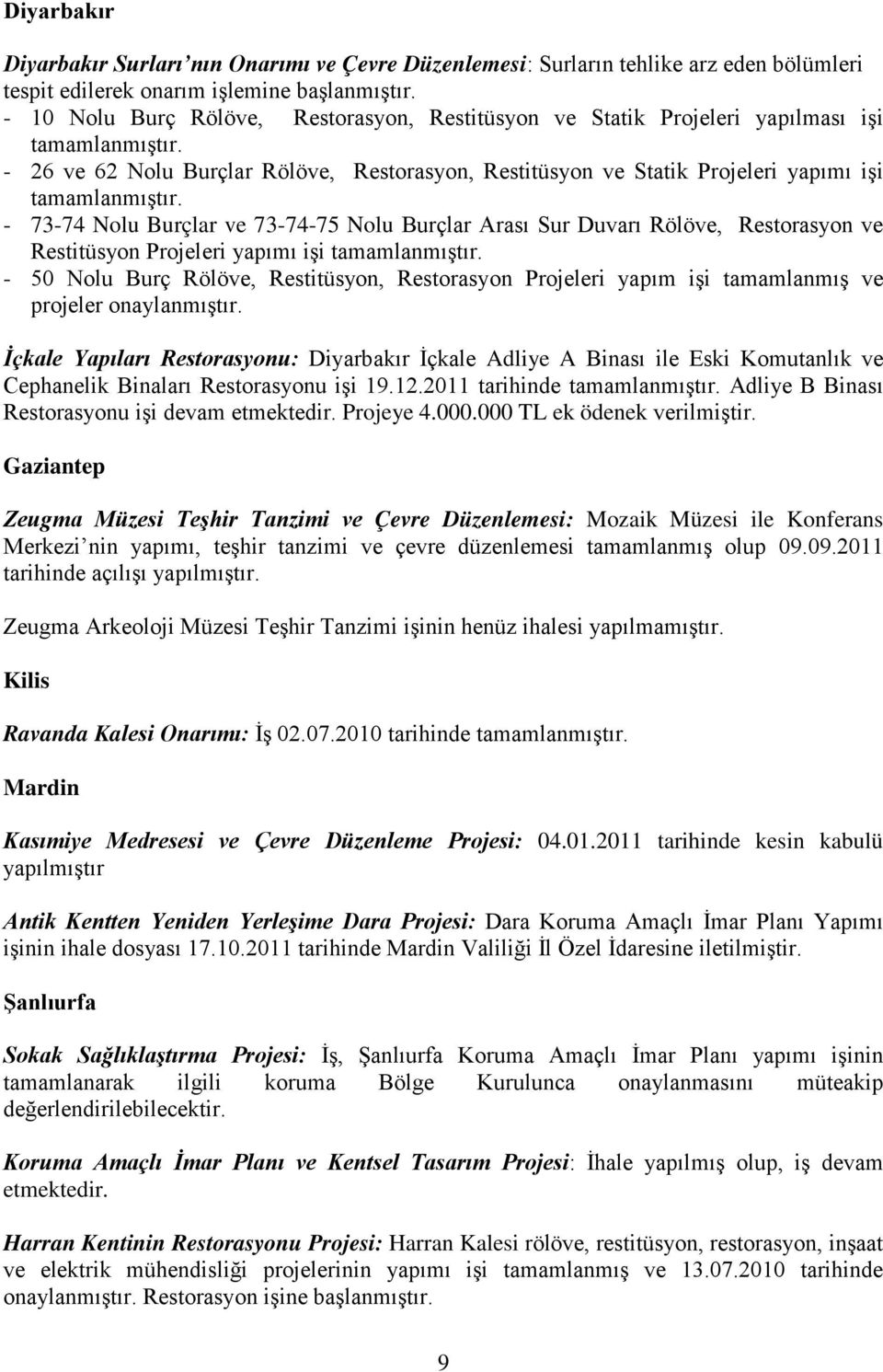 - 26 ve 62 Nolu Burçlar Rölöve, Restorasyon, Restitüsyon ve Statik Projeleri yapımı işi tamamlanmıştır.