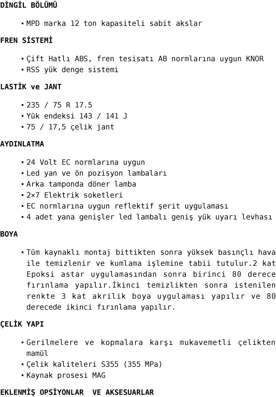 uygulaması 4 adet yana genişler led lambalı geniş yük uyarı levhası BOYA Tüm kaynaklı mntaj bittikten snra yüksek basınçlı hava ile temizlenir ve kumlama işlemine tabii tutulur.