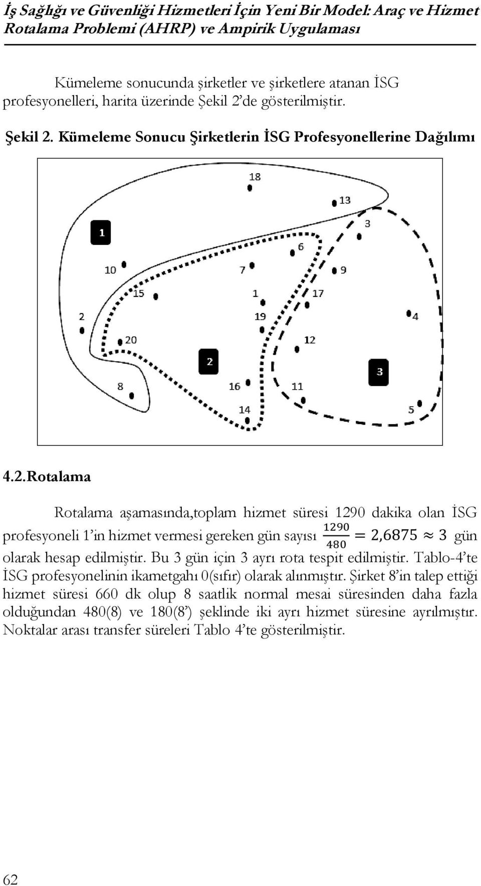 Bu 3 gün için 3 ayrı rota tespit ediliştir. Tablo-4 te İSG profesyonelinin ikaetgahı 0(sıfır) olarak alınıştır.