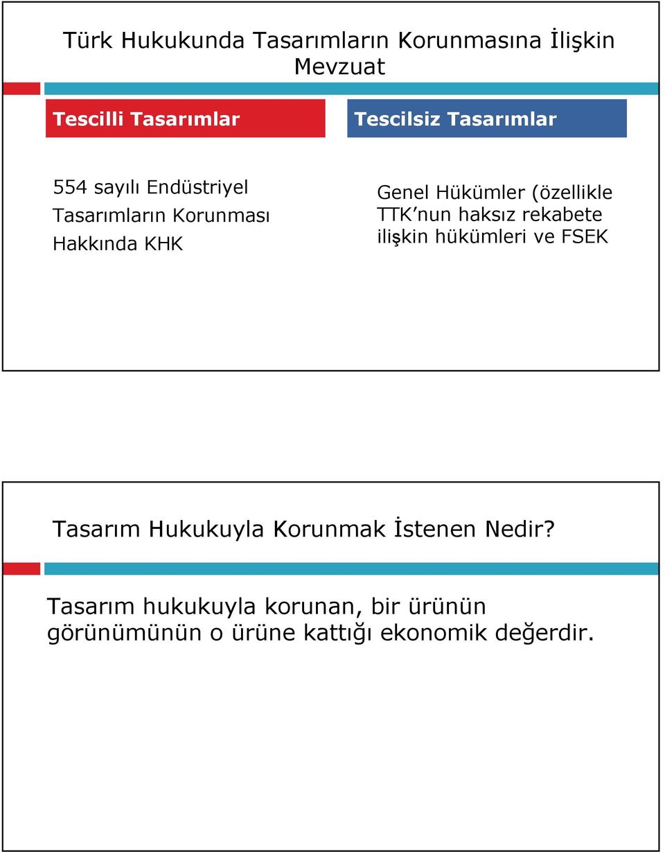 (özellikle TTK nun haksız rekabete ilişkin hükümleri ve FSEK Tasarım Hukukuyla Korunmak