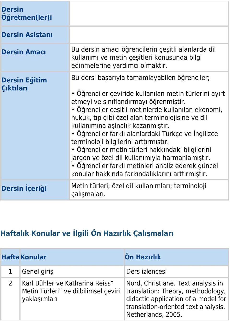 Öğrenciler çeşitli de kullanılan ekonomi, hukuk, tıp gibi özel alan terminolojisine ve dil kullanımına aşinalık kazanmıştır.