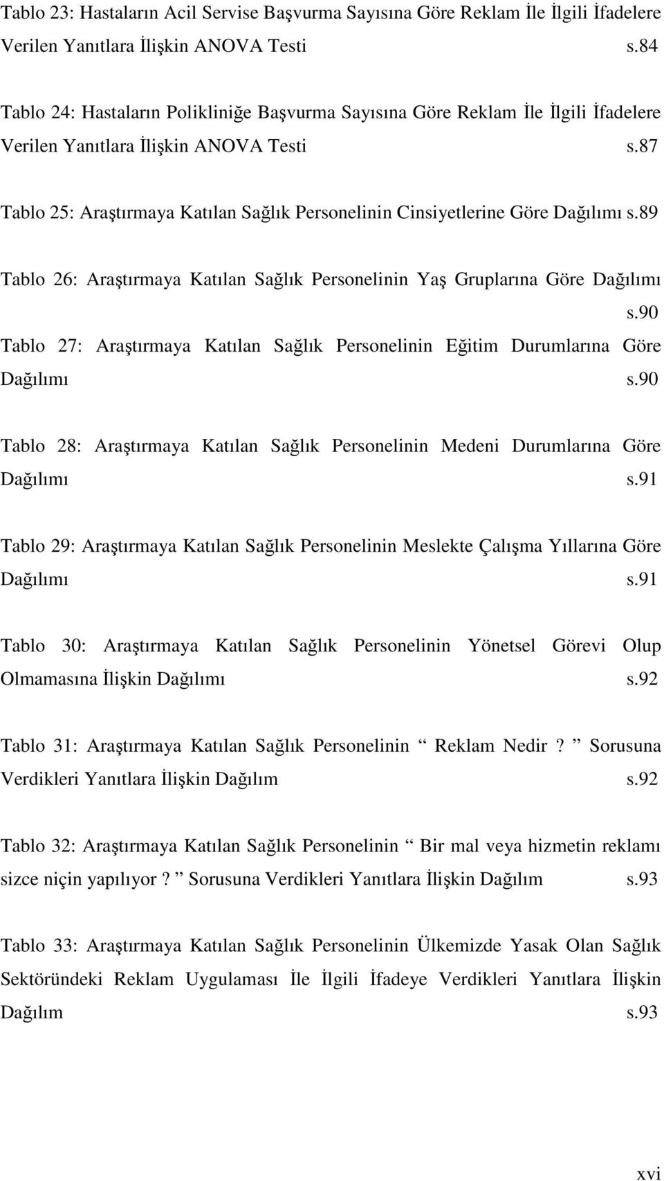 87 Tablo 25: Araştırmaya Katılan Sağlık Personelinin Cinsiyetlerine Göre Dağılımı s.89 Tablo 26: Araştırmaya Katılan Sağlık Personelinin Yaş Gruplarına Göre Dağılımı s.