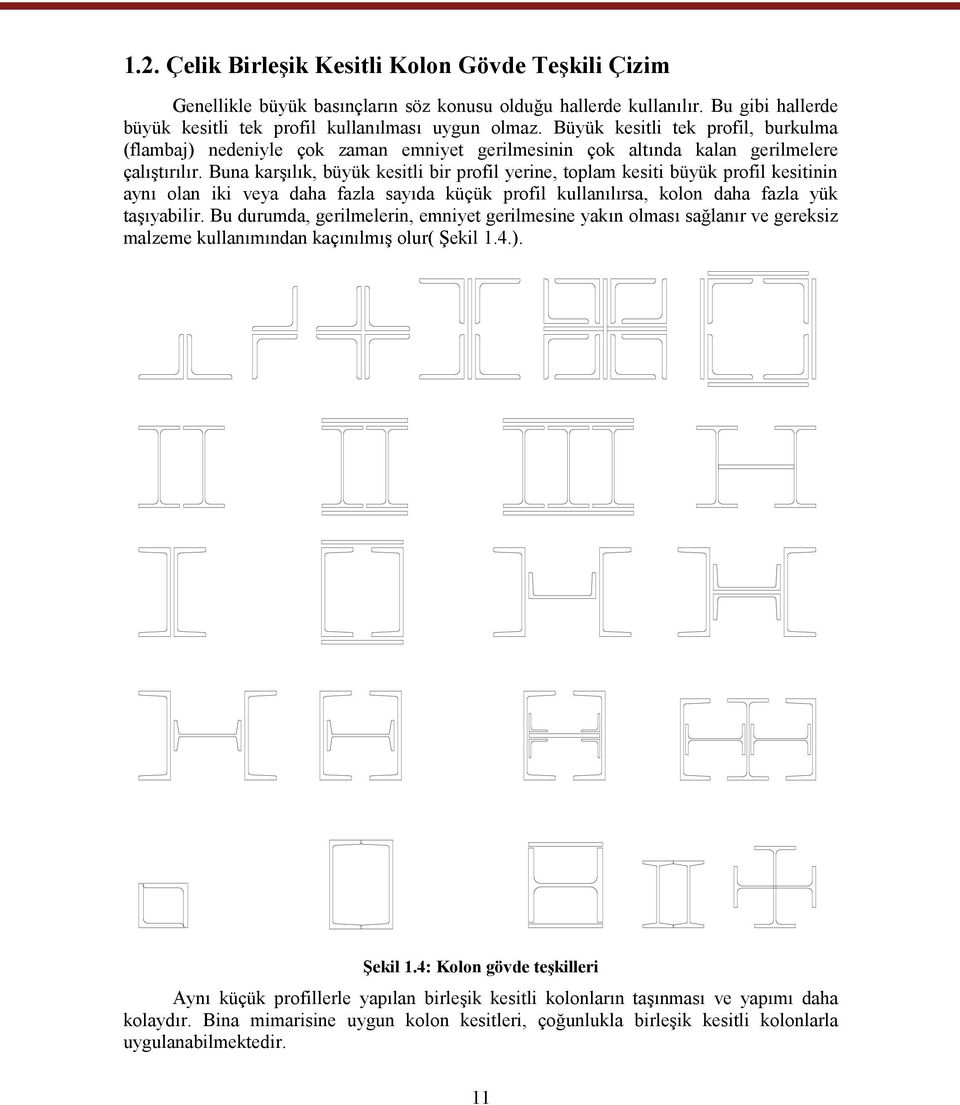 Buna karşılık, büyük kesitli bir profil yerine, toplam kesiti büyük profil kesitinin aynı olan iki veya daha fazla sayıda küçük profil kullanılırsa, kolon daha fazla yük taşıyabilir.