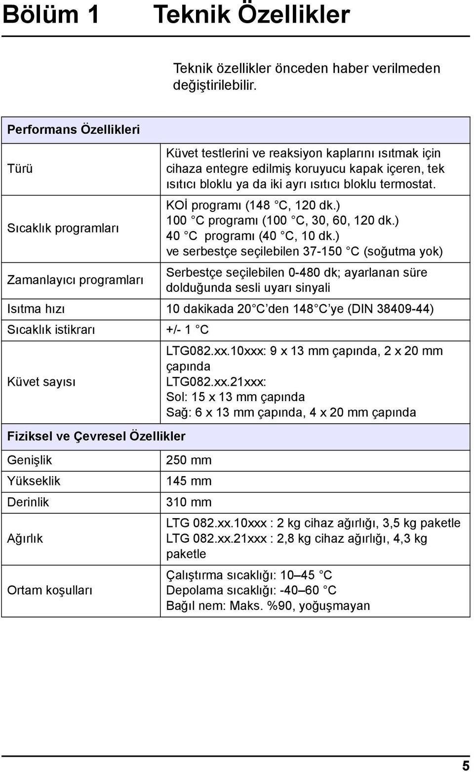 termostat. KOİ programı (148 C, 120 dk.) 100 C programı (100 C, 30, 60, 120 dk.) 40 C programı (40 C, 10 dk.