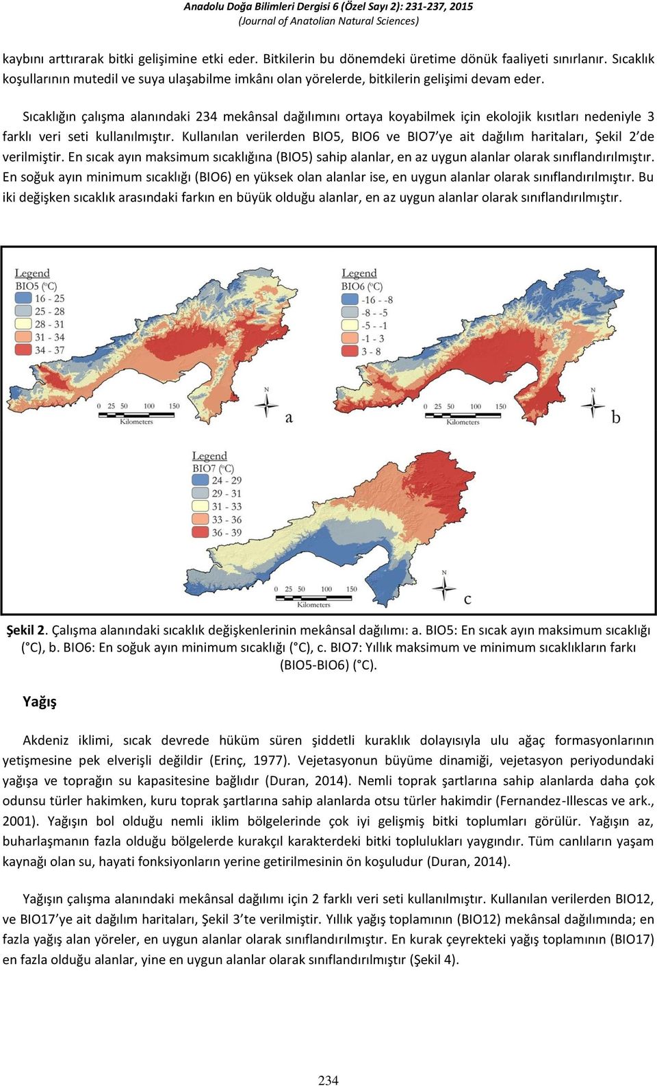 Sıcaklığın çalışma alanındaki mekânsal dağılımını ortaya koyabilmek için ekolojik kısıtları nedeniyle farklı veri seti kullanılmıştır.