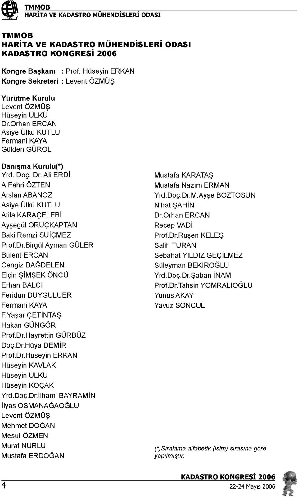 Yaşar ÇETİNTAŞ Hakan GÜNGÖR Prof.Dr.Hayrettin GÜRBÜZ Doç.Dr.Hüya DEMİR Prof.Dr.Hüseyin ERKAN Hüseyin KAVLAK Hüseyin ÜLKÜ Hüseyin KOÇAK Yrd.Doç.Dr.İlhami BAYRAMİN İlyas OSMANAĞAOĞLU Levent ÖZMÜŞ Mehmet DOĞAN Mesut ÖZMEN Murat NURLU Mustafa ERDOĞAN Mustafa KARATAŞ Mustafa Nazım ERMAN Yrd.