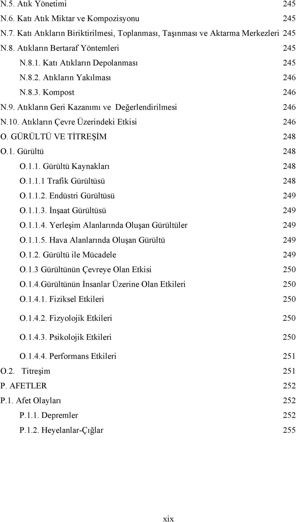 GÜRÜLTÜ VE TİTREŞİM 248 O.1. Gürültü 248 O.1.1. Gürültü Kaynakları 248 O.1.1.1 Trafik Gürültüsü 248 O.1.1.2. Endüstri Gürültüsü 249 O.1.1.3. İnşaat Gürültüsü 249 O.1.1.4. Yerleşim Alanlarında Oluşan Gürültüler 249 O.