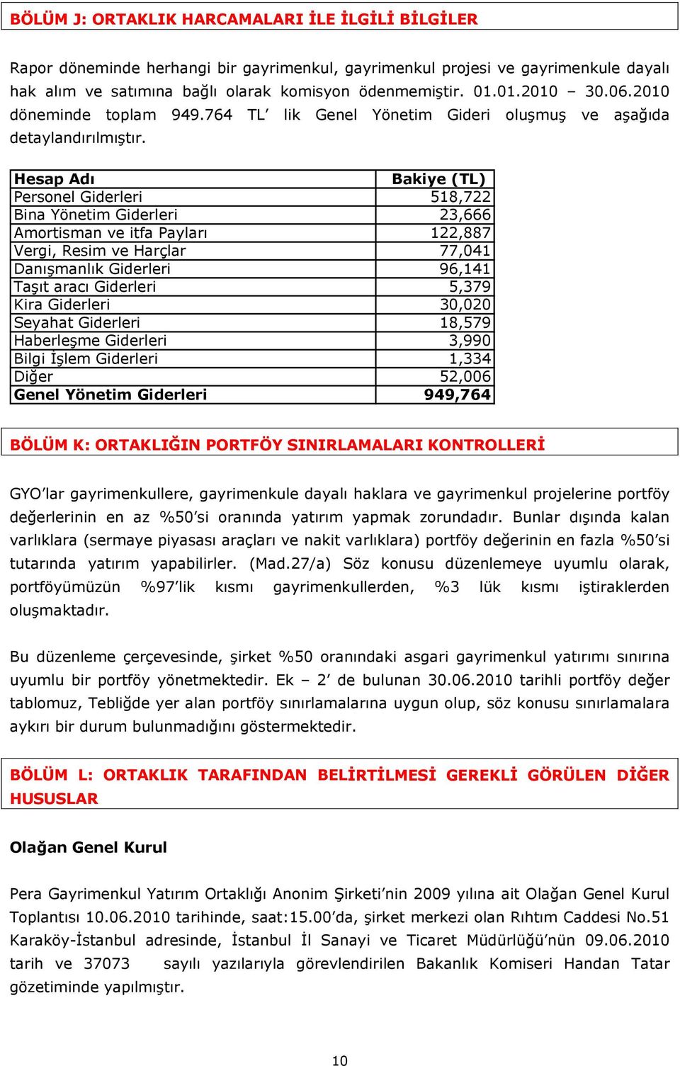 Hesap Adı Bakiye (TL) Personel Giderleri 518,722 Bina Yönetim Giderleri 23,666 Amortisman ve itfa Payları 122,887 Vergi, Resim ve Harçlar 77,041 Danışmanlık Giderleri 96,141 Taşıt aracı Giderleri