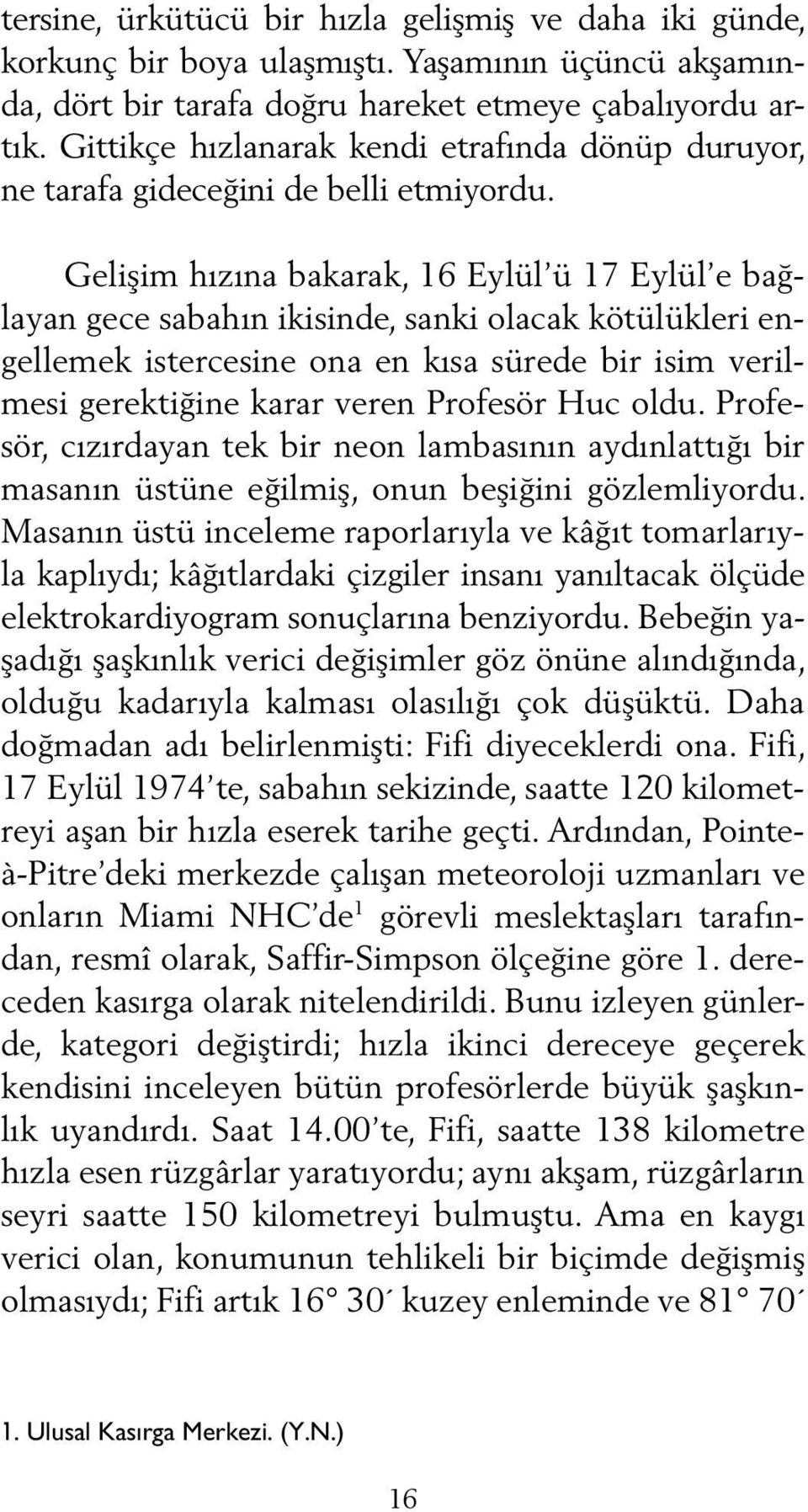 Gelişim hızına bakarak, 16 Eylül ü 17 Eylül e bağlayan gece sabahın ikisinde, sanki olacak kötülükleri engellemek istercesine ona en kısa sürede bir isim verilmesi gerektiğine karar veren Profesör